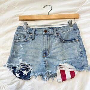 Mossimo High Rise Distressed Denim Shorts 4/27 Stars & Stripes Patchwork